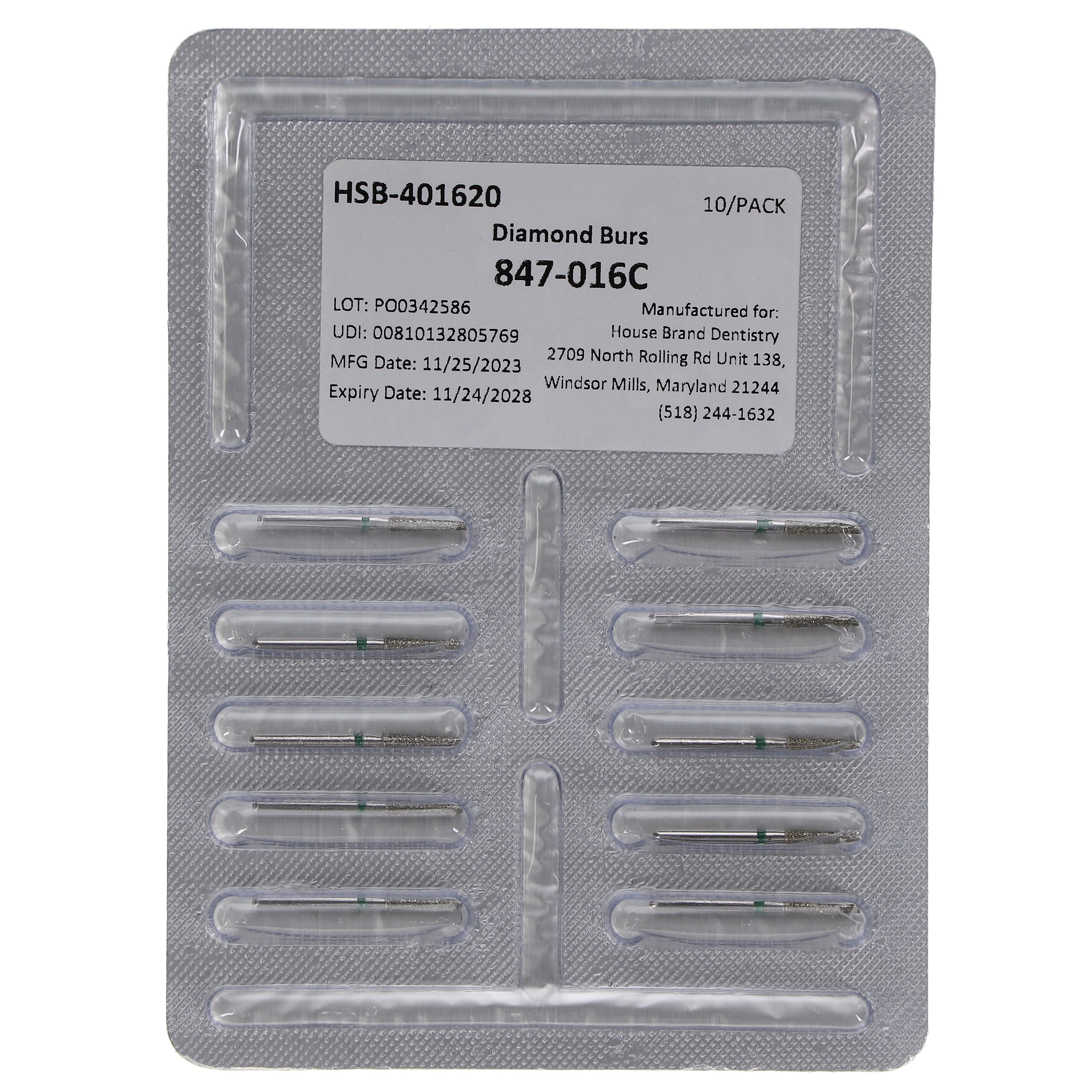 House Brand Dentistry 401620 HSB FG 847-016C Flat End Taper Coarse Grit Diamond Burs 10/Pk House Brand Dentistry 401620 HSB FG 847-016C Flat End Taper Coarse Grit Diamond Burs 10/Pk